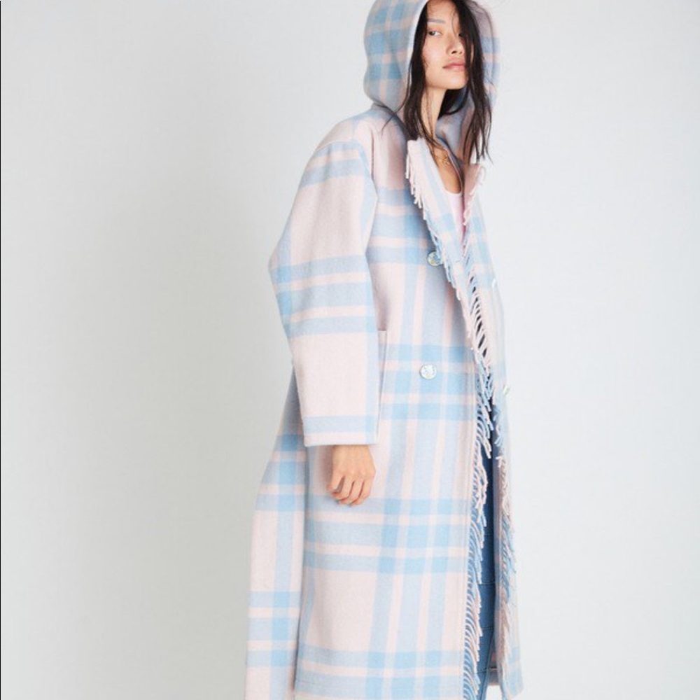 Love shack fancy plaid fringe wool coat EUC